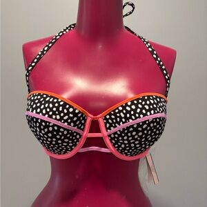 Victoria's Secret Blackand white,Pink,orange and purple halter swim top 36D